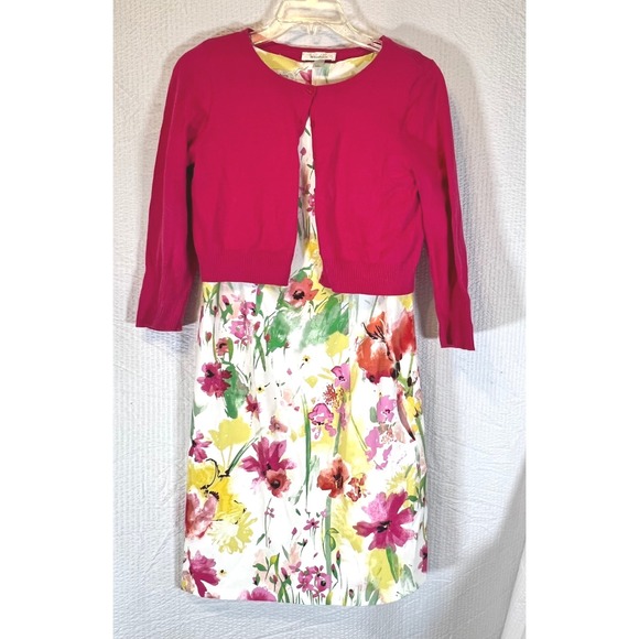 Dressbarn Floral Dress w/Hot‎ Pink Cardigan Set Sleeveless Career 8 - Picture 1 of 9